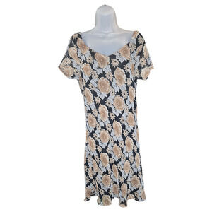 Vtg Tu-Lips Wom 2X Short Sleeve Dress Black Brown Floral Whimsigoth Witchy 90s